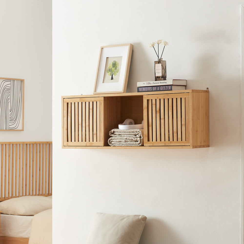 Vægghylde Ypäjä 93x20x33 cm bambus [en.casa] - premiumXL