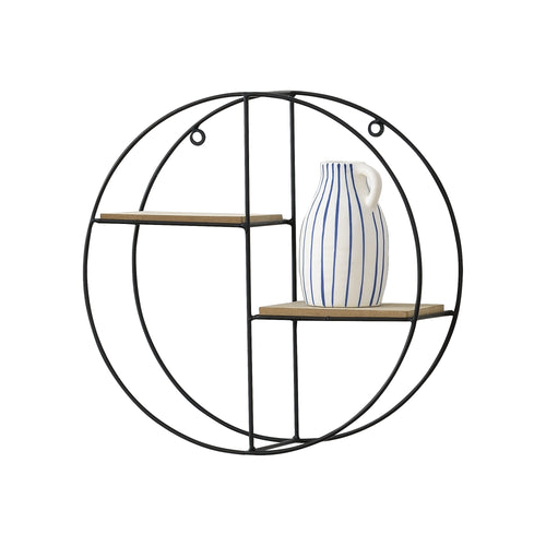 [en.casa] Rund Væghylde - 2 hylder - 35x12x35cm - metal - træ - sort