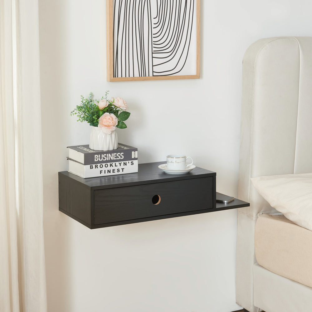 Væghylde Stor med skuffe 65x30x15 cm Sort [en.casa] - premiumXL