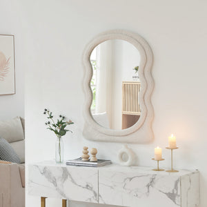 Vægspejl Brummen med teddystof - ramme 80x60 cm hvid [en.casa] - premiumXL