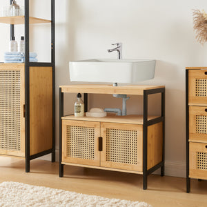 Vaskeskab Tervola 60x60x35 cm Sort/Bambus [en.casa] - premiumXL