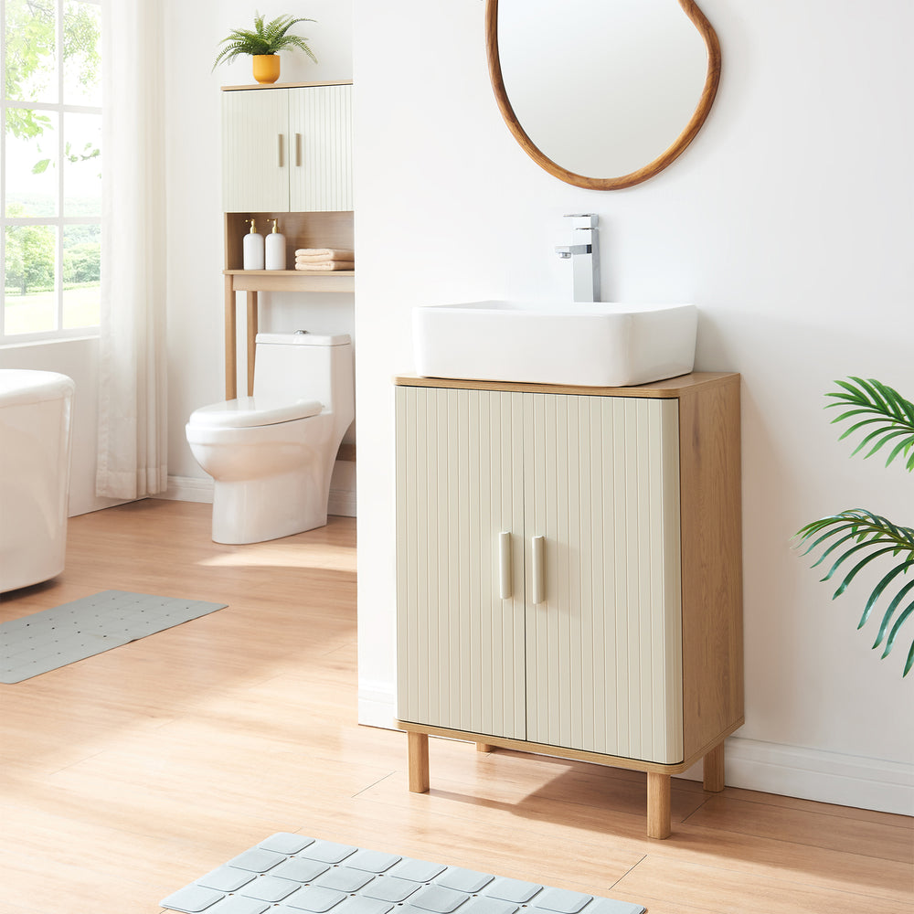 Vaskeskab Ferrersp 80x60x35 cm egetræslook/sandfarver [en.casa]