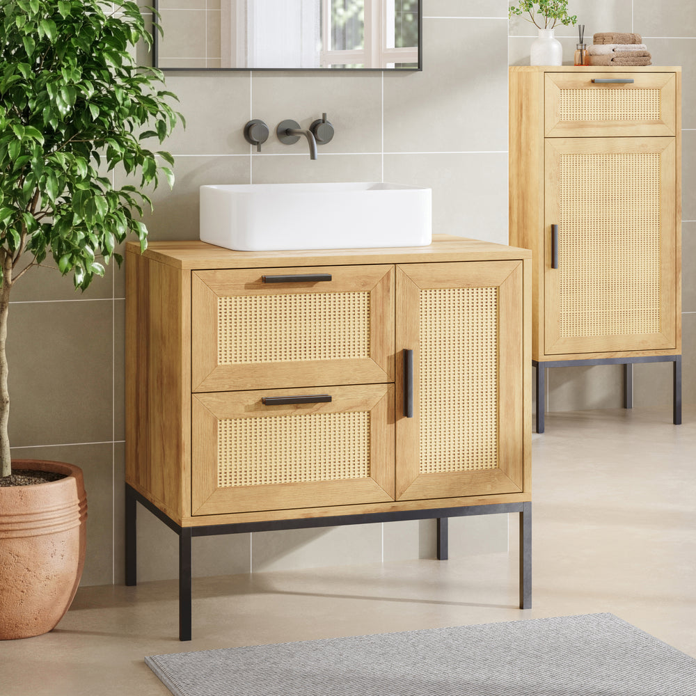 Vaskeskab Marhasa 60x60x40 cm Eg-look/Sort [en.casa]