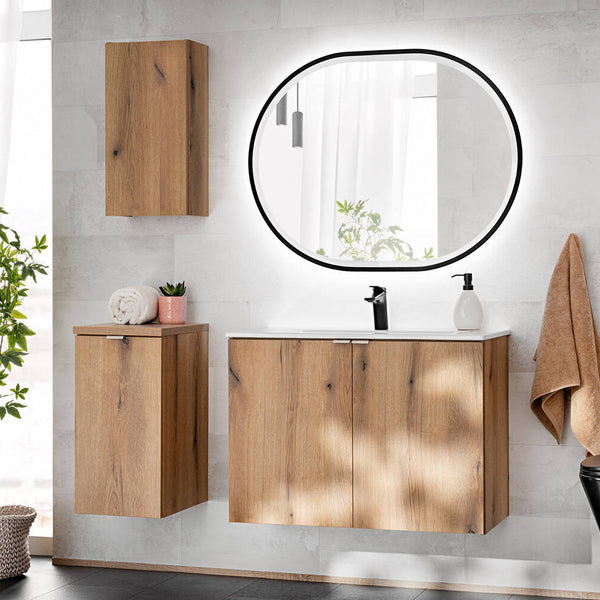 Håndvask Newport med låger i egetræslook [en.casa]