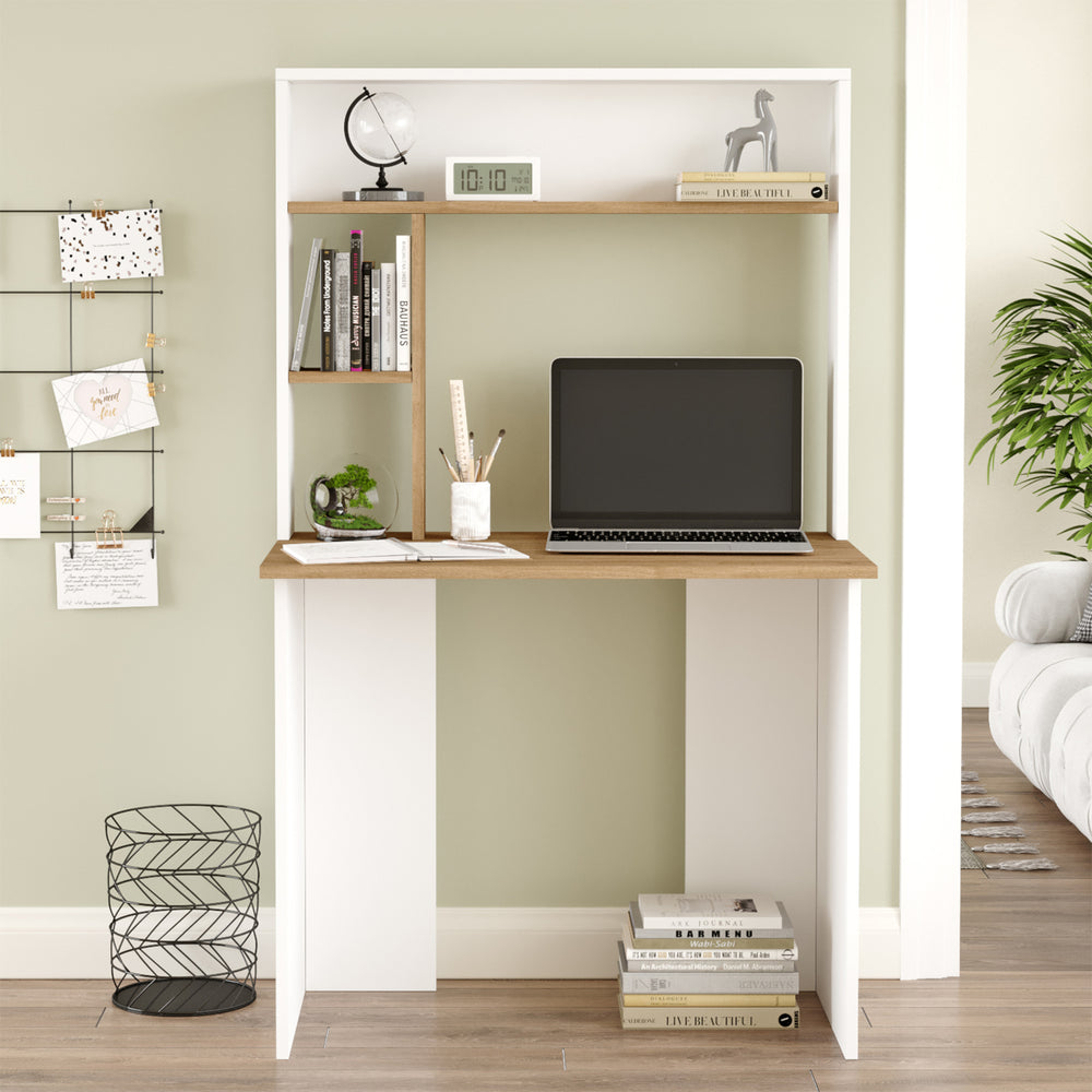Skrivebord Tópisa med reol 149x90x52 cm [en.casa]