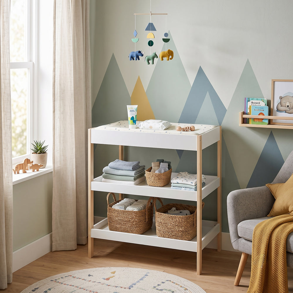 Puslebord Oupilu med 2 hylder 91x82x53 cm Hvid [en.casa]