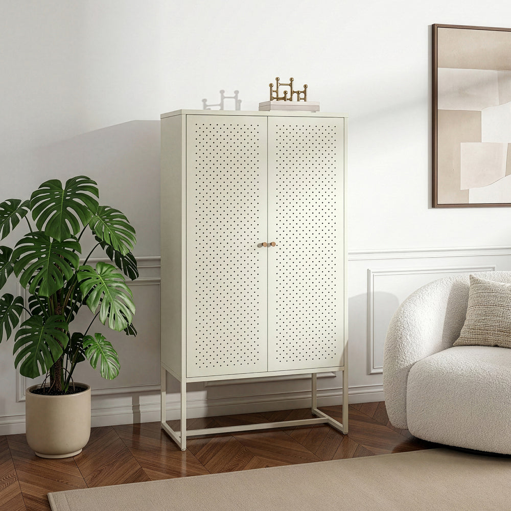 Highboard Viitasaari 150x80x40 cm stål cremehvid [en.casa]