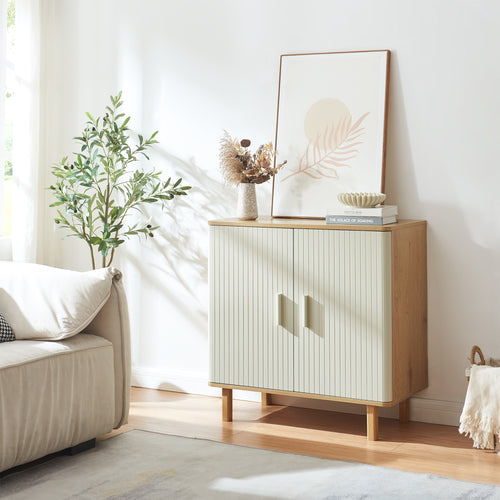 Ferrersp skænk med 2 låger 80x80x40 cm egetræslook/sandfarver [en.casa]