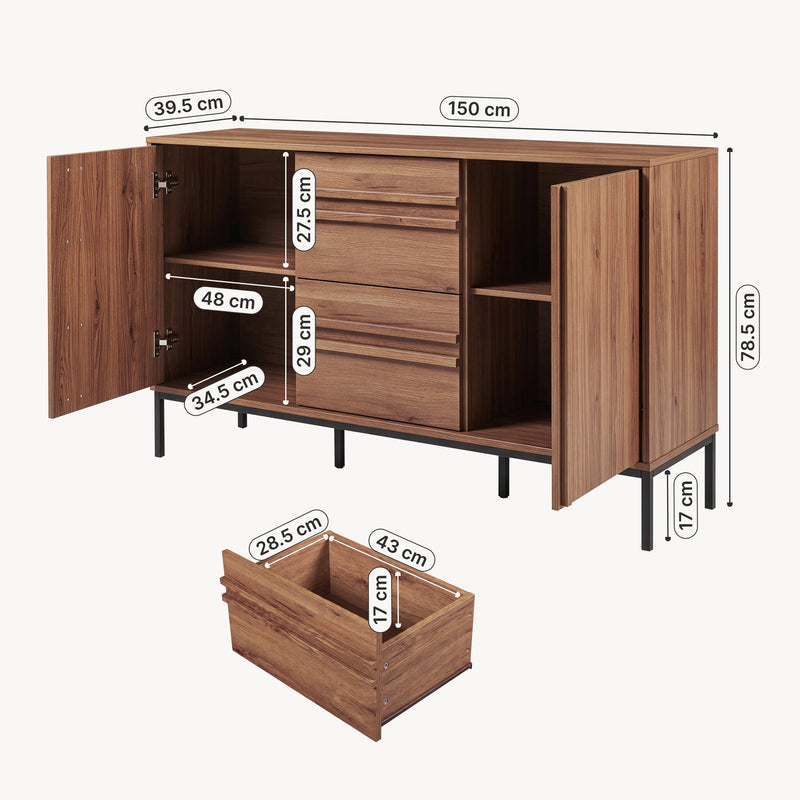 Målskitse Sideboard Kilmandar 150x40x79 cm valnøddetræ-look [en.casa]