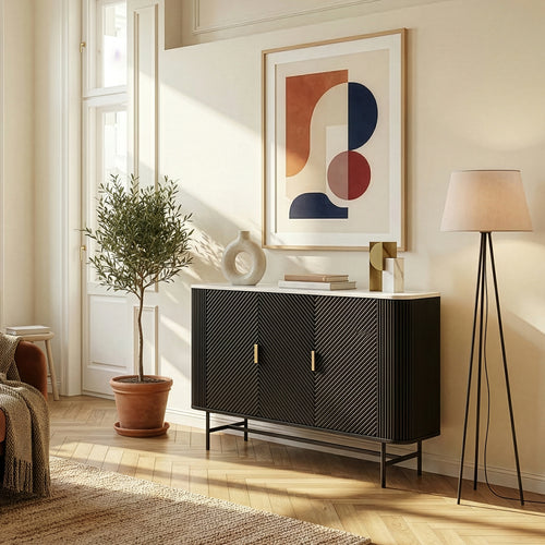 Sideboard Olvehok 110x40x77 cm Sort/Marmorlook, hvid [en.casa]