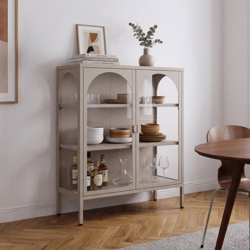 Vitrineskab Klippestad Stål 95x80x35 cm Varmgrå [en.casa]