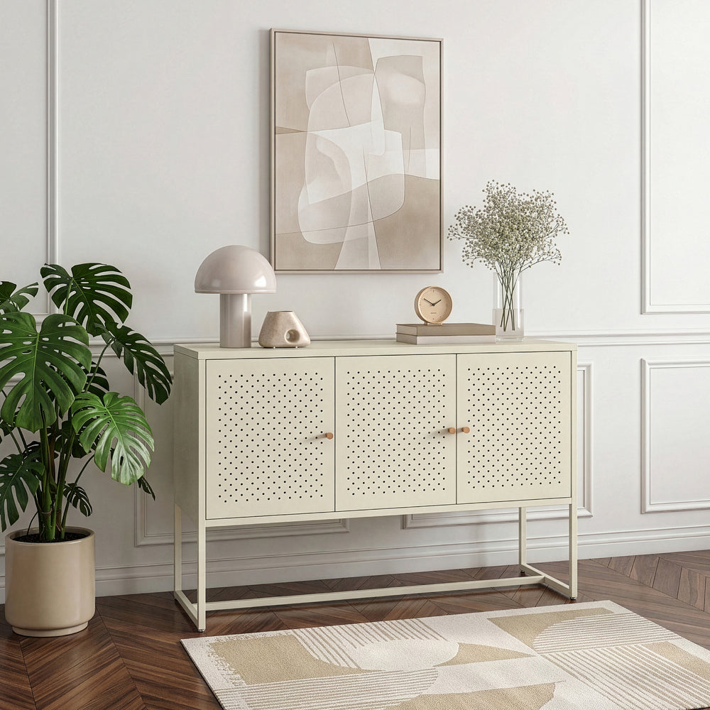 Sideboard Viitasaari 120x40x80 cm stål cremehvid [en.casa]