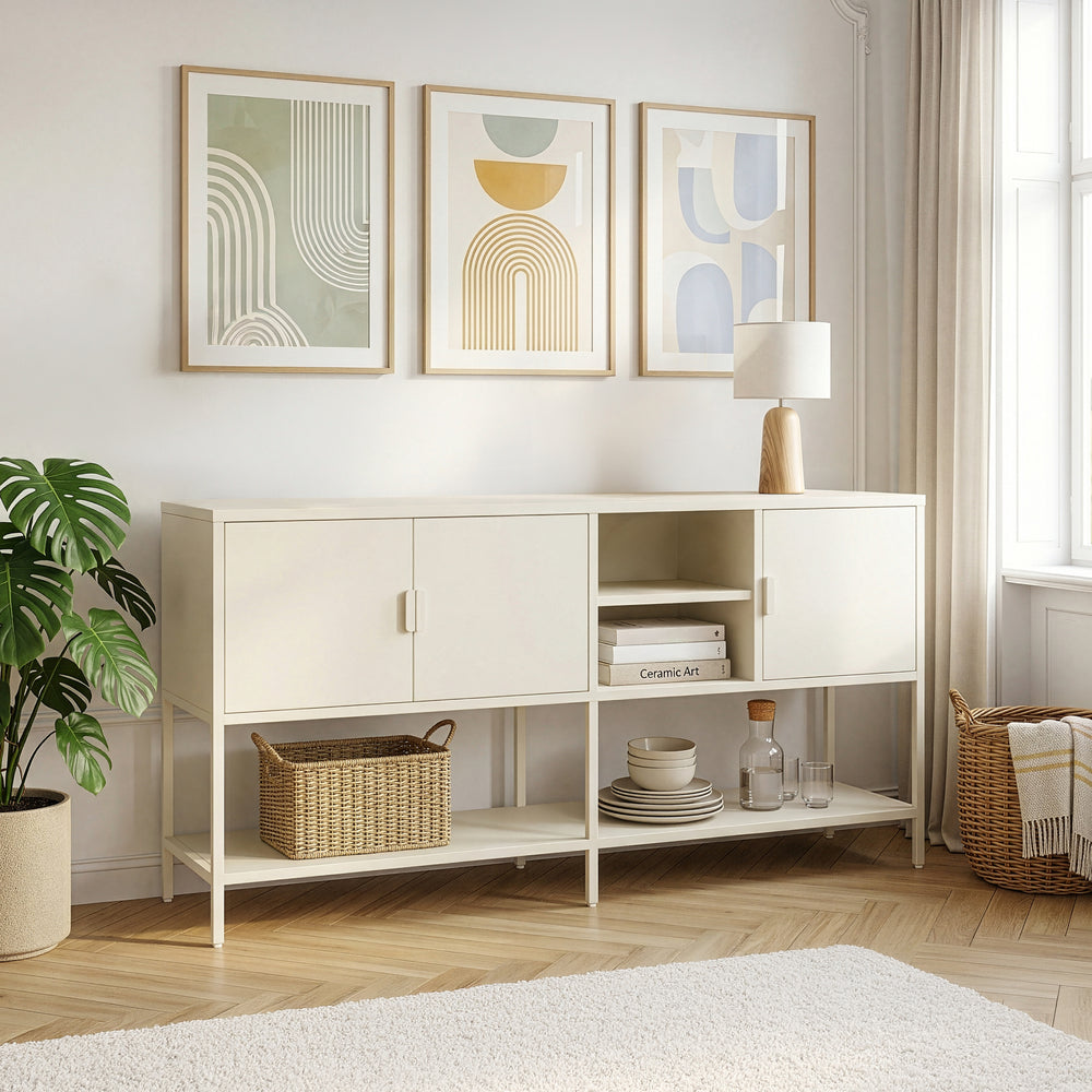 Skænk Kliri Stål 160x40x80 cm Cremehvid [en.casa]