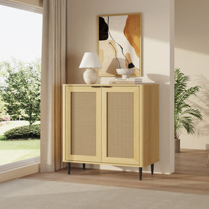 Skænk Lukhomso 83x80x40 cm egetræslook/rattan-look [en.casa]
