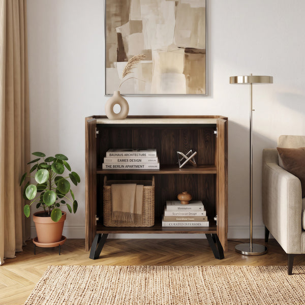 Kommode Trorlon 83x80x40 cm valnødslook/travertin [en.casa]