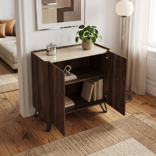 Kommode Trorlon 83x80x40 cm valnødslook/travertin [en.casa]