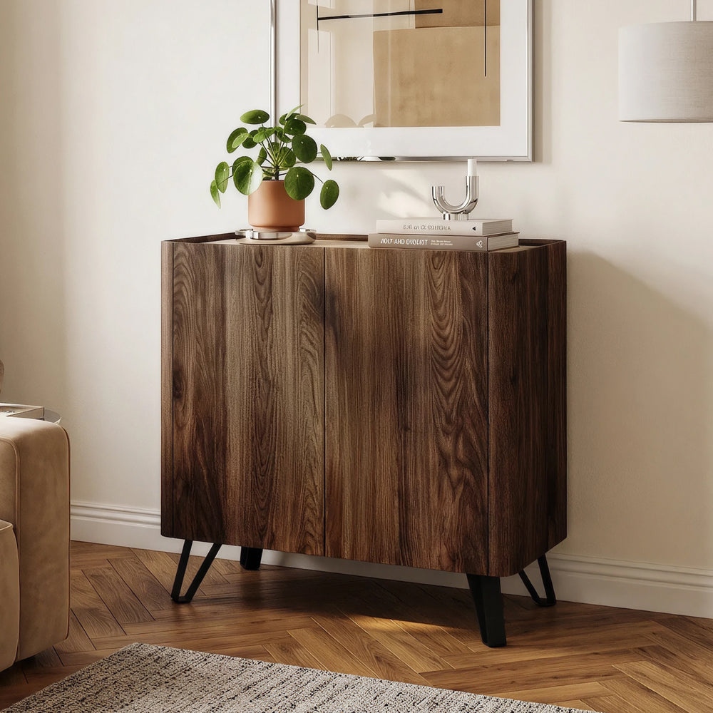 Kommode Trorlon 83x80x40 cm valnødslook/travertin [en.casa]