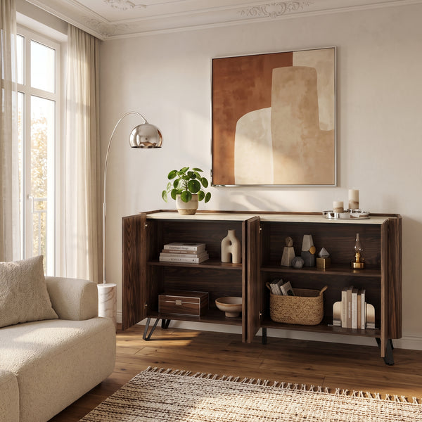 Sideboard Trorlon 160x40x83 cm valnøddeoptik/travertin [en.casa]