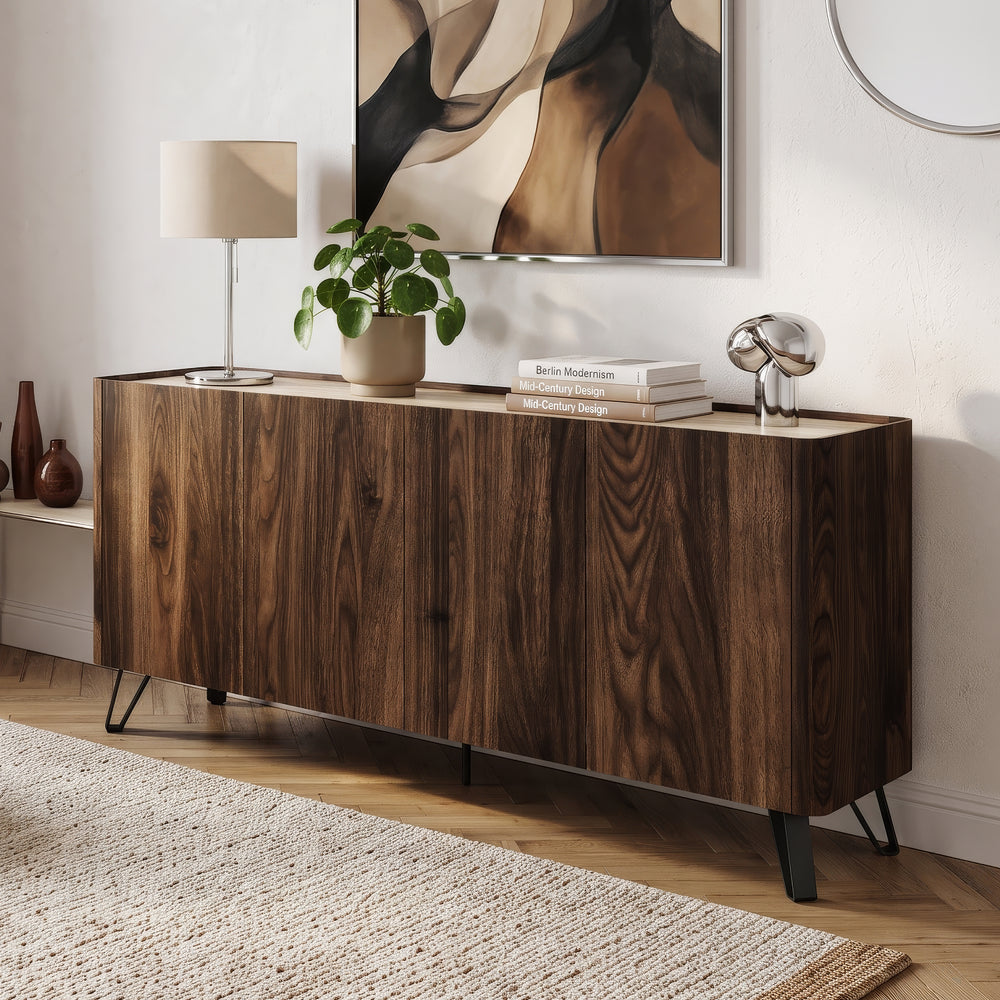 Sideboard Trorlon 160x40x83 cm valnøddeoptik/travertin [en.casa]