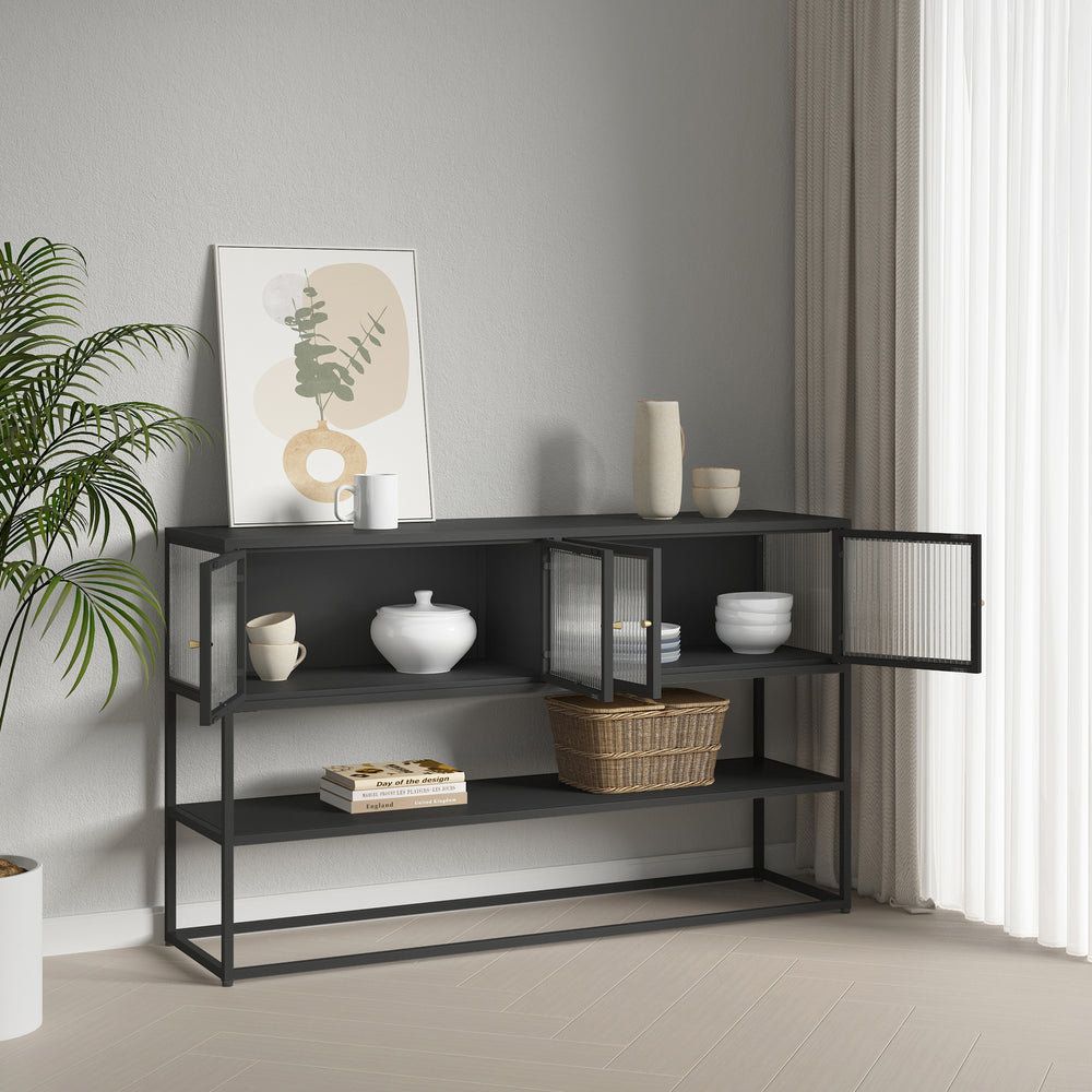 Skænk Säkylä med 4 glasdøre 150x38x90 cm stål [en.casa]