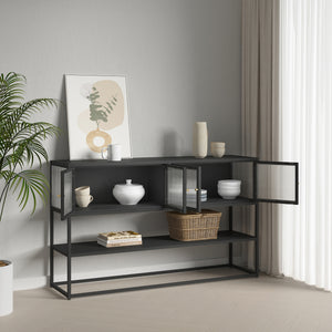 Skænk Säkylä med 4 glasdøre 150x38x90 cm stål [en.casa]