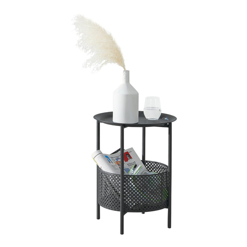 Sidebord Kruibeke 46x35cm med kurv Sort [en.casa] - premiumXL