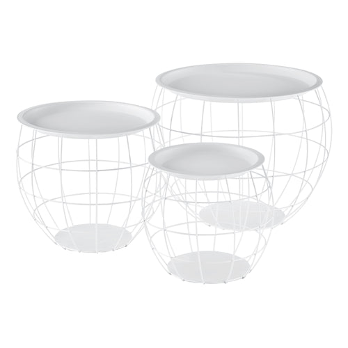  [en.casa] Sofabord - sengebord sæt - 3 stk. - aftagelig bordplade / bakke - Ø19,5cm - højde: 30, 38, 50 cm - metal - grå/hvid