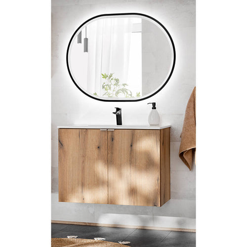 Newport 80x57x39 cm håndvask med LED-spejl i egetræslook [en.casa]