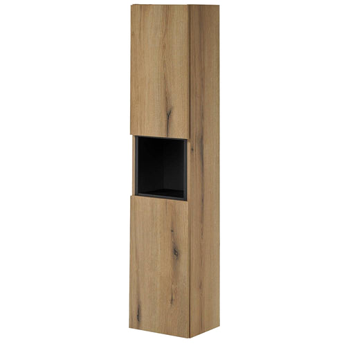 Badeværelsesskab Newport med aftagelig hylde 30x140x25 cm egetræseffekt [en.casa].