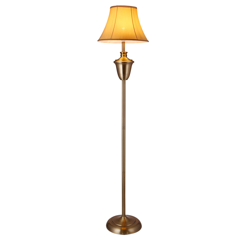 Målskitse [lux.pro]® Standerlamper - Madrid 1xE27 - 60W - børstet kobber, Skærm: beige-brun / indre side: hvid